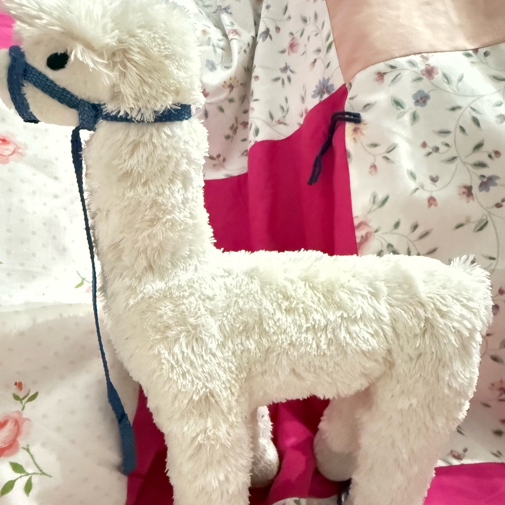 White Plush Alpaca Toy with Blue Harness by American girl